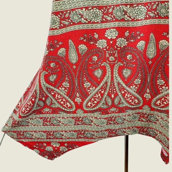 Asymmetrical Boho Top Red-Light Green Bandana Paisely Pattern 2XL - Picture 9 of 11